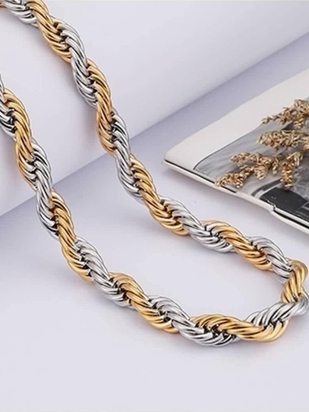 NWOT Two-Tone Rope Chain Necklace - Stainless Gold & Silver.
